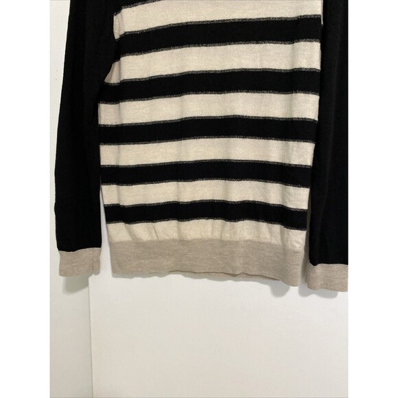 Banana Republic Sweater Womens Size L Italian Merino Wool Beige Black Stirped - Picture 4 of 12